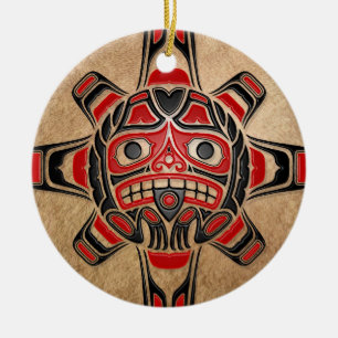 Haida Sun Mask Keramisch Ornament