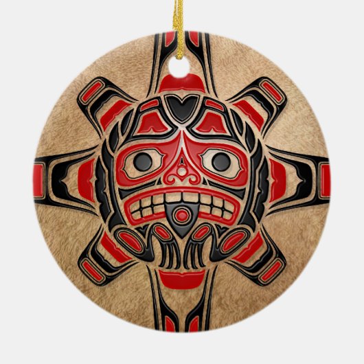 Haida Sun Mask Keramisch Ornament (Achterkant)