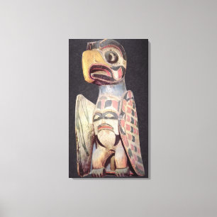 Haida "Thunderbird"-standbeeld (geschilderd hout) Canvas Afdruk