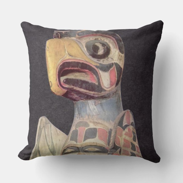 Haida "Thunderbird"-standbeeld (geschilderd hout) Kussen (Voorkant)