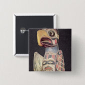 Haida "Thunderbird"-standbeeld (geschilderd hout) Vierkante Button 5,1 Cm (Voorkant /achterkant)