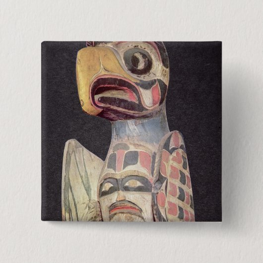 Haida "Thunderbird"-standbeeld (geschilderd hout) Vierkante Button 5,1 Cm (Voorkant)