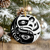 Haida Thunderbird Zwarte en Witte Adelaar Cirkel Keramisch Ornament
