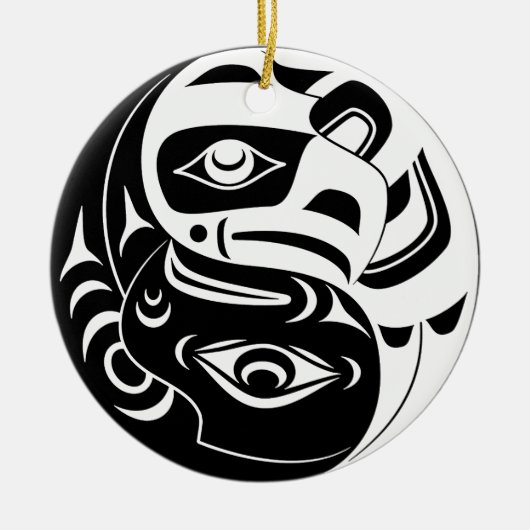 Haida Thunderbird Zwarte en Witte Adelaar Cirkel Keramisch Ornament (Voorkant)