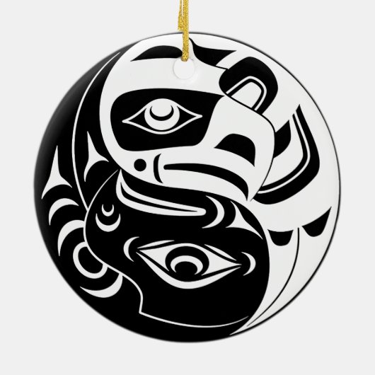 Haida Thunderbird Zwarte en Witte Adelaar Cirkel Keramisch Ornament (Achterkant)