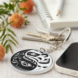 Haida Thunderbird Zwarte en Witte Adelaar Cirkel Sleutelhanger