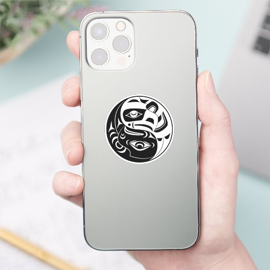 Haida Thunderbird Zwarte en Witte Adelaar Cirkel Sticker (Telefoon)