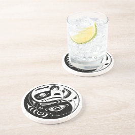 Haida Thunderbird Zwarte en Witte Adelaar Cirkel Zandsteen Onderzetter