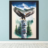 Haida Totem en Bald Eagle Canvas Afdruk (Insitu (Houten vloer))