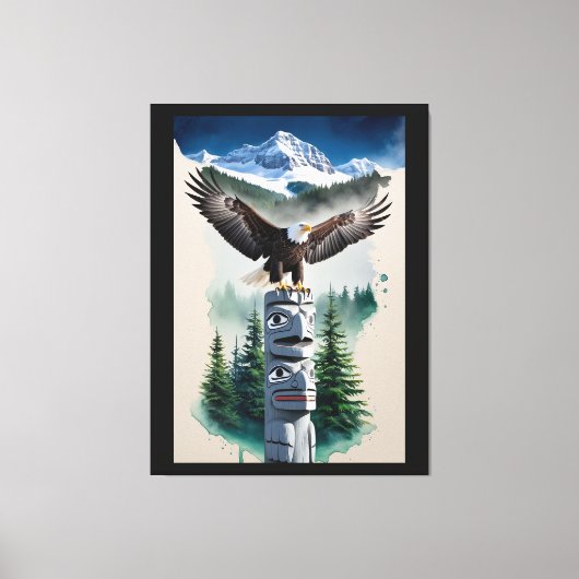 Haida Totem en Bald Eagle Canvas Afdruk (Voorkant)