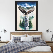 Haida Totem en Bald Eagle Canvas Afdruk (Insitu (Slaapkamer))