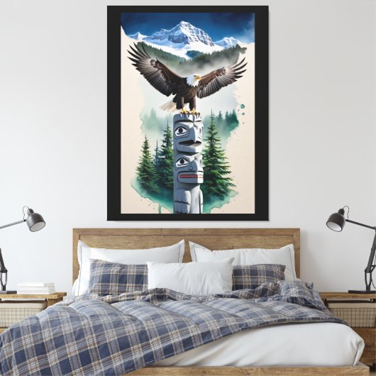 Haida Totem en Bald Eagle Canvas Afdruk (Insitu (Slaapkamer))