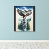 Haida Totem en Bald Eagle Canvas Afdruk (Insitu (Houten vloer))