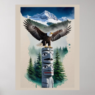 Haida Totem en Bald Eagle Poster