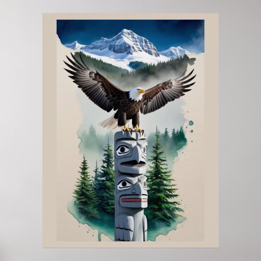 Haida Totem en Bald Eagle Poster (Voorkant)