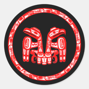 Haida Tribe Native American Double Red Eagle Crest Ronde Sticker