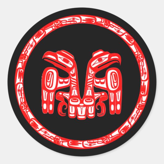 Haida Tribe Native American Double Red Eagle Crest Ronde Sticker (Voorkant)