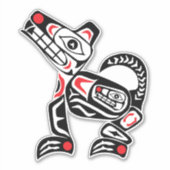 Haida Wolf Abstract Spirit Animal Red & Black Art Sticker (Voorkant)