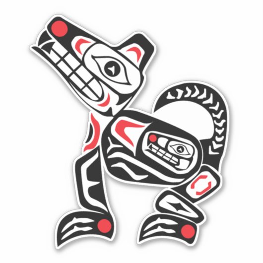 Haida Wolf Abstract Spirit Animal Red & Black Art Sticker (Voorkant)