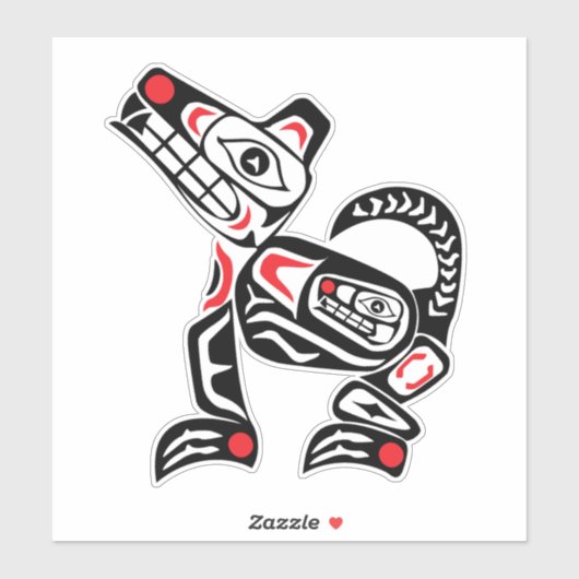 Haida Wolf Abstract Spirit Animal Red & Black Art Sticker (Vel)