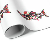 Haida Zalm Spirit Dier met Kerstverlichting Cadeaupapier (Rol Hoek)
