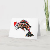 Haida Zalm Spirit Dier Met Kerstverlichting Kaart (Voorkant)