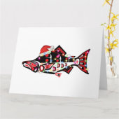 Haida Zalm Spirit Dier Met Kerstverlichting Kaart (Gele Bloem)