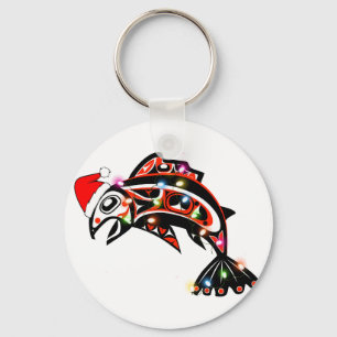 Haida Zalm Spirit Dier met Kerstverlichting Sleutelhanger