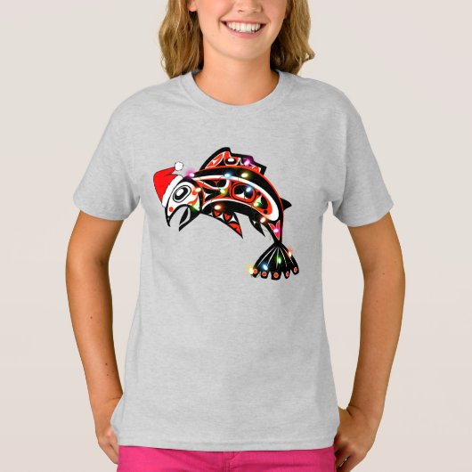 Haida Zalm Spirit Dier met Kerstverlichting T-shirt (Voorkant)