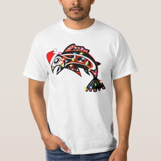 Haida Zalm Spirit Dier met Kerstverlichting T-shirt (Voorkant)