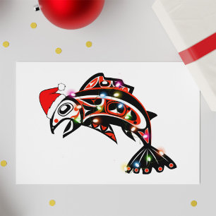 Haida Zalm Spirituele Dier Met Kerstverlichting Kaart