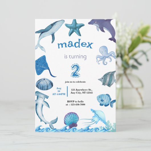 Haifijn onder de zee verjaardagsfeestje kaart (Staand voorkant)