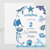 Haifijn onder de zee verjaardagsfeestje kaart (Voorkant / Achterkant)