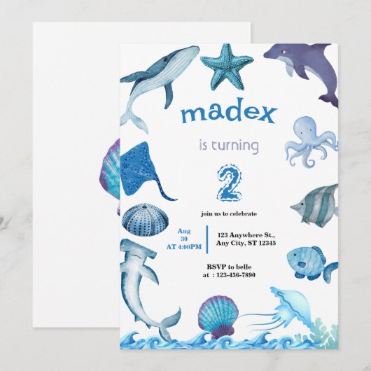 Haifijn onder de zee verjaardagsfeestje kaart (Voorkant / Achterkant)