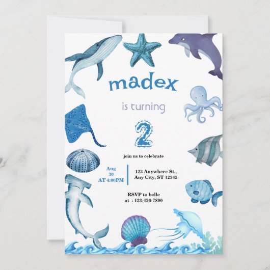 Haifijn onderzee feestje kaart (Voorkant)