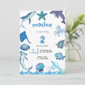 Haifijn onderzee feestje kaart (Staand voorkant)