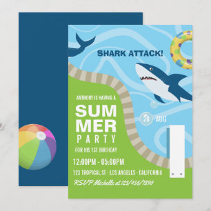 Haifijn thema zomer zwembad verjaardagsfeest kaart