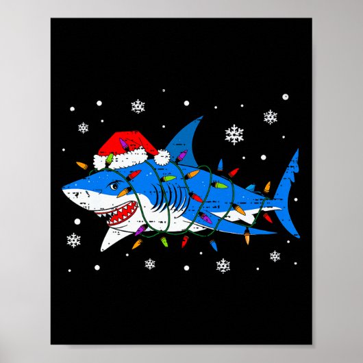 Haifisch Kerstman Hoed Kerstverlichting Kerst Pyja Poster (Voorkant)