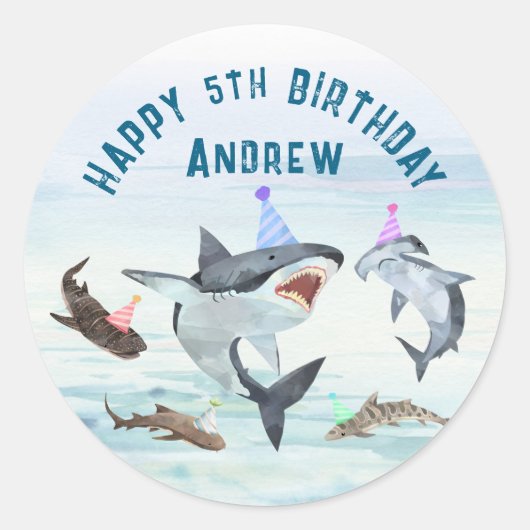 Haifisch Verjaardags Zwembad Feest Stickers (Voorkant)
