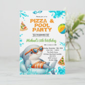 Haifish zwembad pizza feest verjaardagsuitnodiging kaart (Staand voorkant)