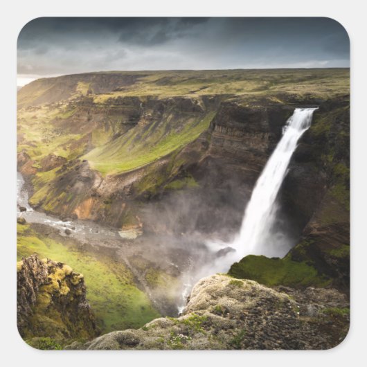 Haifoss Waterfall | Summer in Iceland Vierkante Sticker (Voorkant)
