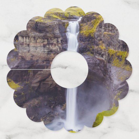 Haifoss waterval, IJsland Wijnglaslabel (Voorkant)