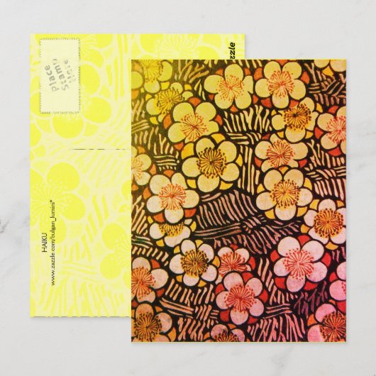 HAIKU/BLACK WHITE PINK YELLOW SPRINGSTROMEN BRIEFKAART (Voorkant / Achterkant)
