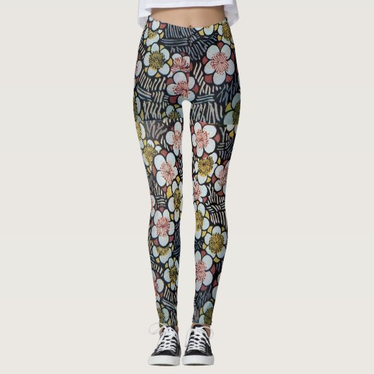 HAIKU/BLACK WHITE PINK YELLOW SPRINGSTROMEN LEGGINGS (Voorkant)
