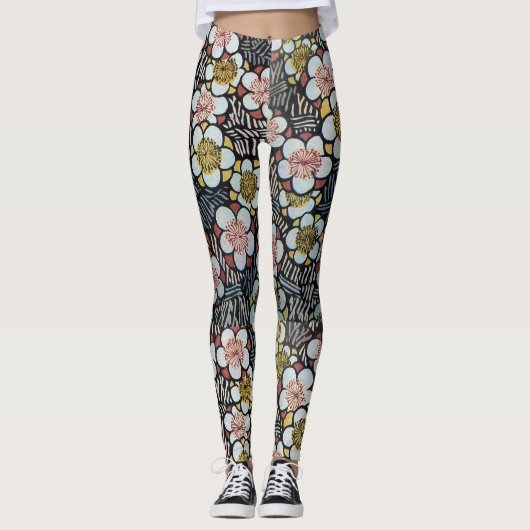 HAIKU/BLACK WHITE PINK YELLOW SPRINGSTROMEN LEGGINGS (Voorkant)