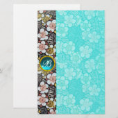 HAIKU/BLACK WHITE SPRING FLOWERS BLAUW GEM MONOGRA BRIEFPAPIER (Voorkant / Achterkant)