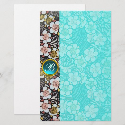 HAIKU/BLACK WHITE SPRING FLOWERS BLAUW GEM MONOGRA BRIEFPAPIER (Voorkant / Achterkant)