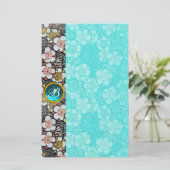 HAIKU/BLACK WHITE SPRING FLOWERS BLAUW GEM MONOGRA BRIEFPAPIER (Staand voorkant)