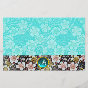 HAIKU/BLACK WHITE SPRING FLOWERS BLAUW GEM MONOGRA BRIEFPAPIER