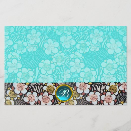 HAIKU/BLACK WHITE SPRING FLOWERS BLAUW GEM MONOGRA BRIEFPAPIER (Voorkant)